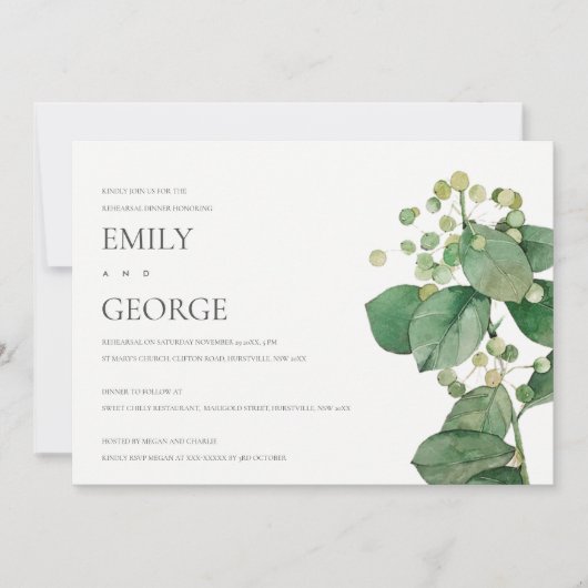 ELEGANT BERRY LEAF FOLIAGE REHEARSAL DINNER INVITE BEDANKKAART (Voorkant)