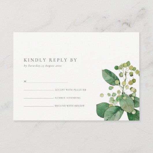 ELEGANT BERRY LEAFY FOLIAGE GREENERY WEDDING RSVP INFORMATIEKAARTJE (Voorkant)