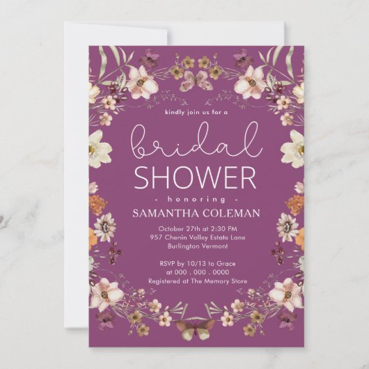 Elegant Berry Paarse Boho Wildflower Vrijgezellenf Kaart (Voorkant)