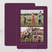 Elegant Berry Red Lijst 4 Photo Happy Thanksgiving Feestdagenkaart (Voorkant / Achterkant)