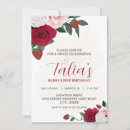 Elegant Berry Rozen First Birthday Download Kaart