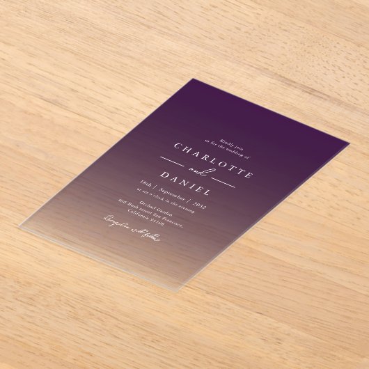 Elegant Berry Violet Gradient Acrylic Wedding Acryl Uitnodigingen (Laagn)