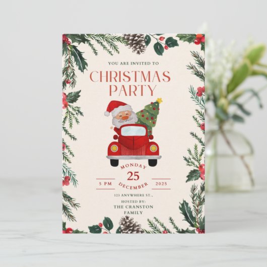 Elegant bessen Lijst kerstfeest uitnodiging (Staand voorkant)