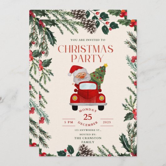Elegant bessen Lijst kerstfeest uitnodiging (Voorkant / Achterkant)