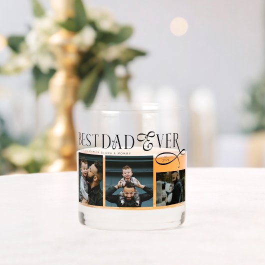 Elegant Best Dad Ever Photo Collage Fathers Day Whisky Glas (Insitu (Huwelijk))
