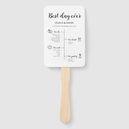 Elegant Best Day Ever Huwelijks Tijdschema Program Handwaaier (Voorkant)