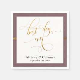 Elegant Best Day Ever Mauve Roze & Gouden Streep Servet