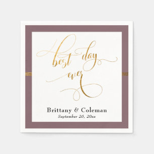 Elegant Best Day Ever Mauve Roze & Gouden Streep Servet