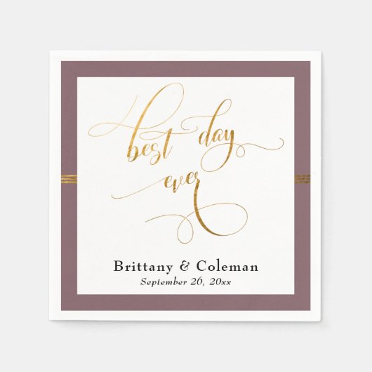 Elegant Best Day Ever Mauve Roze & Gouden Streep Servet (Voorkant)