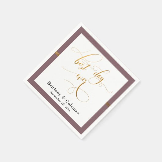 Elegant Best Day Ever Mauve Roze & Gouden Streep Servet (Hoek)