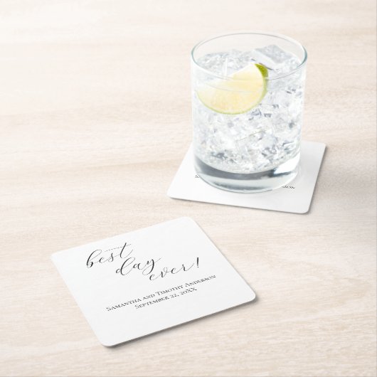 Elegant Best Day Ever Script Weddenschap Kartonnen Onderzetters (Insitu)