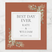 Elegant Best Day Over Greenery Terracotta Wedding Wijn Etiket (Enkel label)