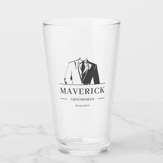 Elegant Best Man Groomsmen Gift Modern Tuxedo Bier Glas (Voorkant)