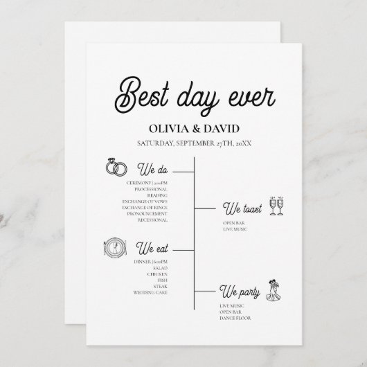 Elegant beste dag ooit bruiloft tijdlijn programma (Voorkant / Achterkant)