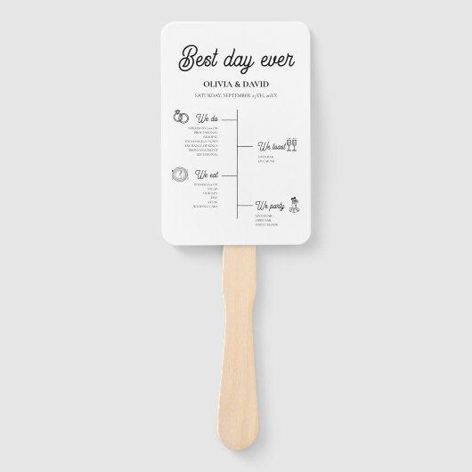 Elegant beste dag ooit bruiloft tijdlijn programma handwaaier (Voorkant)