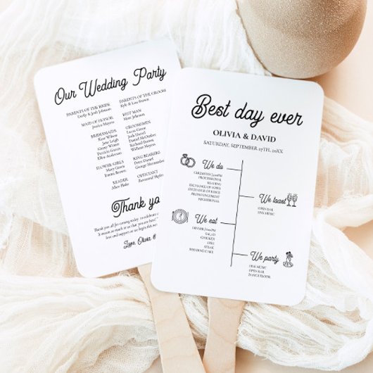 Elegant beste dag ooit bruiloft tijdlijn programma handwaaier