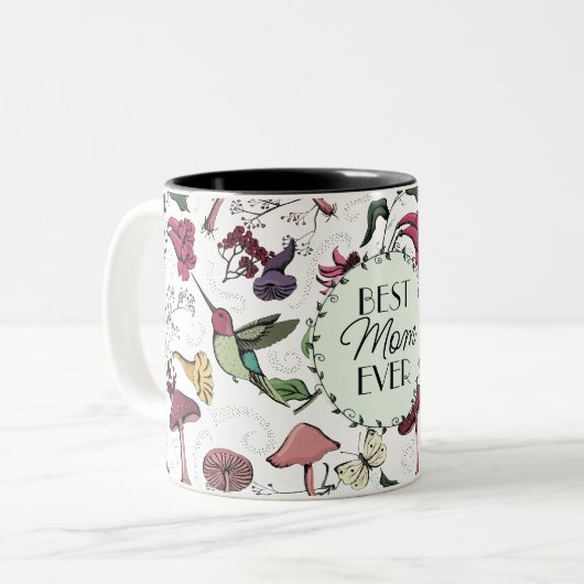 Elegant Beste Moeder Ooit Moderne Kolibrie & Bloem Tweekleurige Koffiemok (Voorkant links)