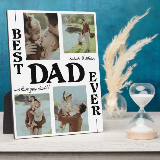 Elegant Beste Papa Ooit 4 foto collage Vaderdag Fotoplaat (Zijkant)