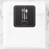 Elegant Bestek Logo Catering Zwart Vierkante Sticker (Tas)