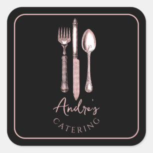 Elegant Bestek Logo Catering Zwart Vierkante Sticker