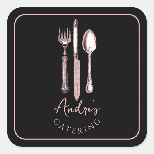 Elegant Bestek Logo Catering Zwart Vierkante Sticker (Voorkant)