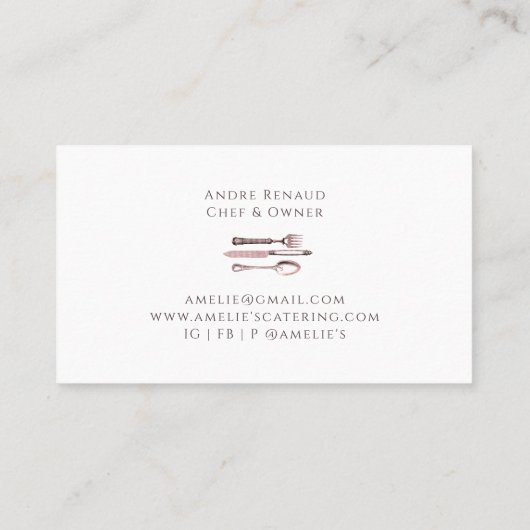 Elegant Bestek Logo Catering Zwart Visitekaartje (Achterkant)