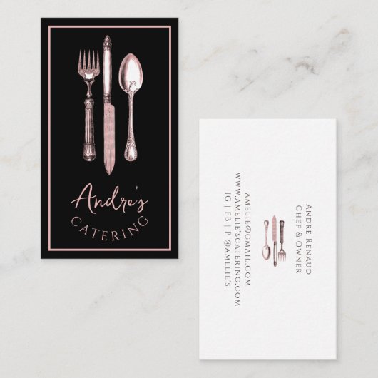 Elegant Bestek Logo Catering Zwart Visitekaartje (Voorkant / Achterkant)