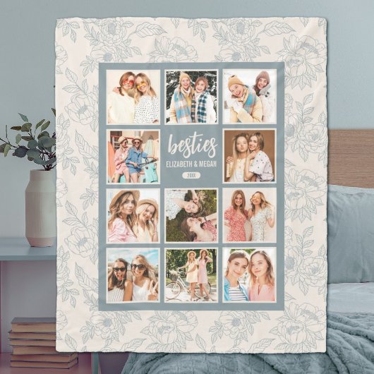 Elegant Besties BFF Fotocollage met Namen Fleece Deken