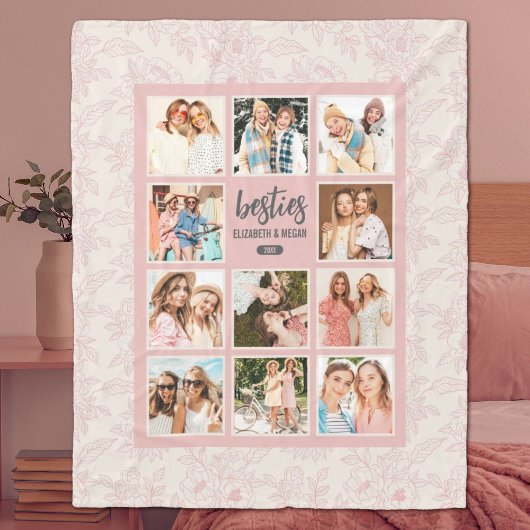 Elegant Besties BFF Roze Fotocollage met Namen Fleece Deken