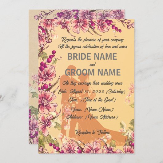 "Elegant betoverd: een bruiloft Kaart (Voorkant / Achterkant)