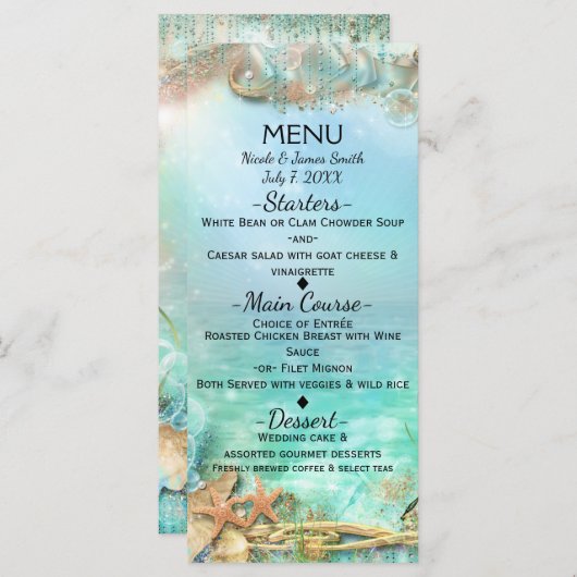 Elegant betoverd onder het Zee bruiloft menu (Voorkant / Achterkant)