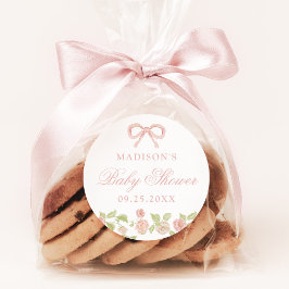 Elegant Betoverd Roze Bloemen Baby shower Ronde Sticker