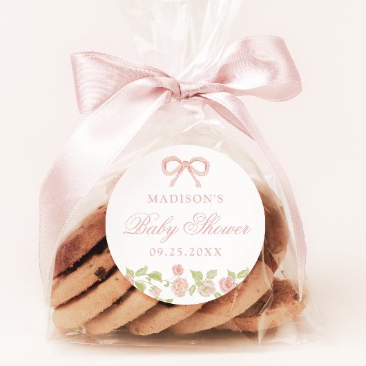 Elegant Betoverd Roze Bloemen Baby shower Ronde Sticker