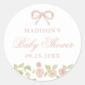Elegant Betoverd Roze Bloemen Baby shower Ronde Sticker (Voorkant)