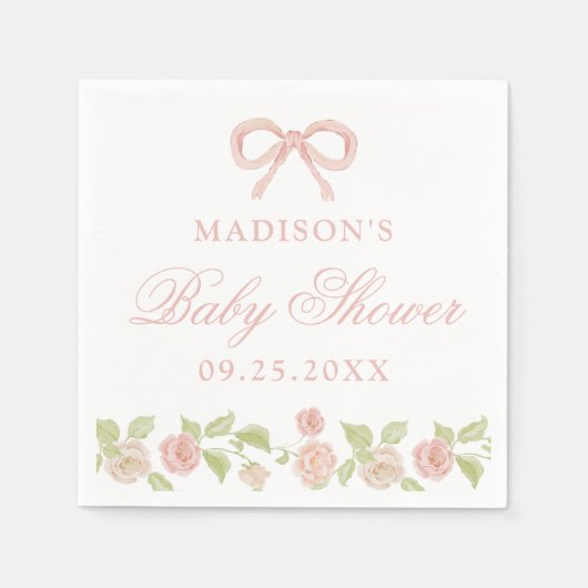 Elegant Betoverd Roze Bloemen Baby shower Servet (Voorkant)