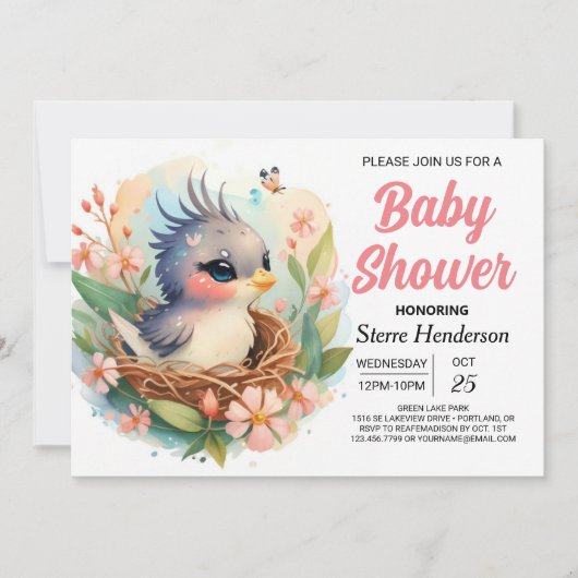 Elegant betoverde Boho Bird Baby shower Kaart (Voorkant)