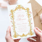 Elegant Betoverde Roze Bloemen Lijst Baby shower Kaart