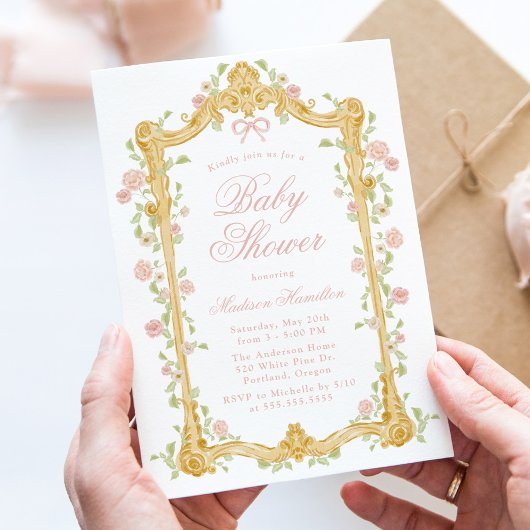 Elegant Betoverde Roze Bloemen Lijst Baby shower Kaart