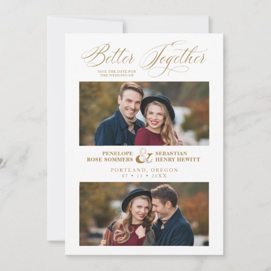 Elegant Better Together Quote 2 Photos Wedding  Save The Date (Voorkant)