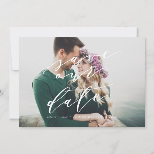 Elegant Bewaar de Date kalligrafie fotokaart Save The Date (Voorkant)