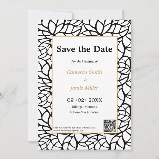 Elegant Bewaar de datum Black Foliage uitnodiging (Voorkant)