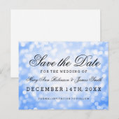 Elegant Bewaar de datum Blue Glitter Lights Aankondigingskaart (Voorkant / Achterkant)