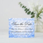 Elegant Bewaar de datum Blue Glitter Lights Aankondigingskaart (Staand voorkant)