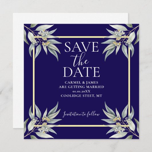 Elegant Bewaar de datum Boho Eucalyptus Leave Save The Date (Voorkant / Achterkant)