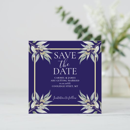 Elegant Bewaar de datum Boho Eucalyptus Leave Save The Date (Staand voorkant)
