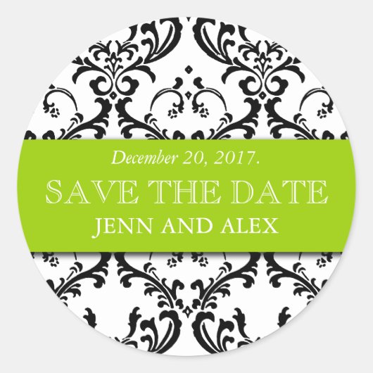 Elegant Bewaar de Datum Damask Stickers Groen (Voorkant)