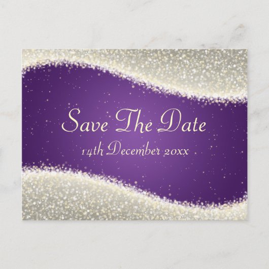 Elegant Bewaar de datum Dazzling Sparkles Paarse Aankondigingskaart (Voorkant)