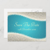 Elegant Bewaar de datum Dazzling Sparkles Turquois Aankondigingskaart (Voorkant / Achterkant)