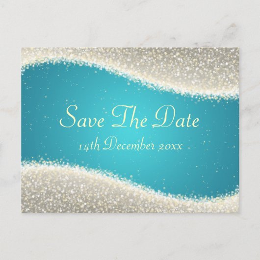 Elegant Bewaar de datum Dazzling Sparkles Turquois Aankondigingskaart (Voorkant)