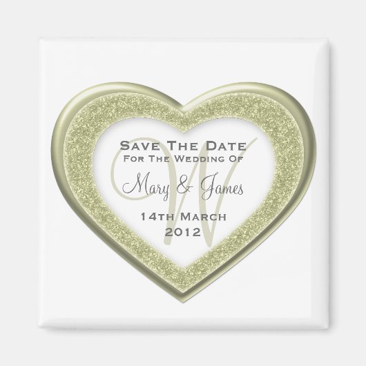 Elegant Bewaar de datum Glitter Heart Gold White Magneet (Voorkant)